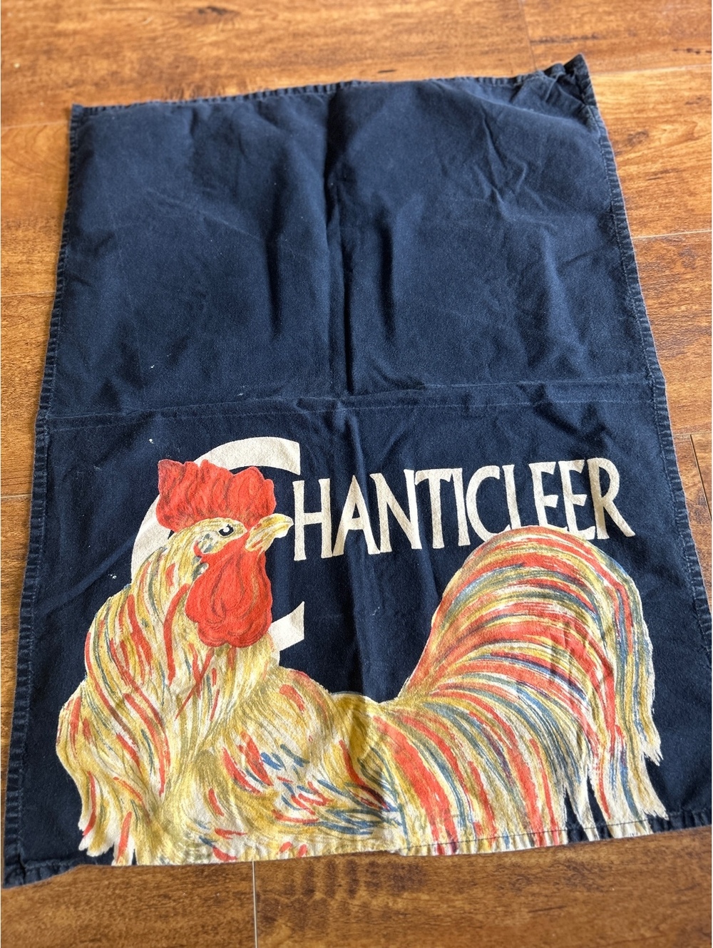 Vintage Black Cotton Tea Towel with Colorful Rooster Print